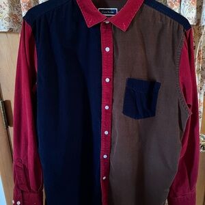 Club Room Men's Red, Blue, and Brown Button-Down Corduroy Shirt Size XL